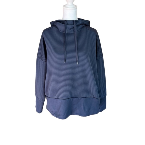 Nike - Dri Fit Navy Blue Ribbed Hoodie Sweatshirt Sz L - Picture 1 of 5